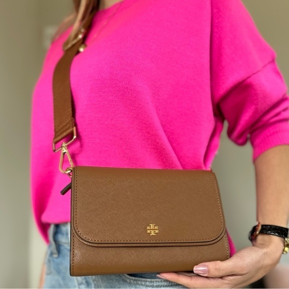 NEW Tory Burch bag 2 straps crossbody camel brown leather gold hardware NWT - Picture 3 of 13